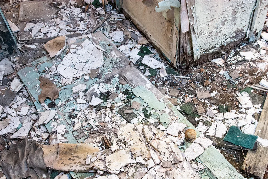 Pile of demolition debris from an interior tear-out